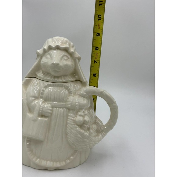 Vtg Bunny Rabbit Teapot White Ceramic Lid 9" Signed Collectible Cottage Core - Picture 9 of 10